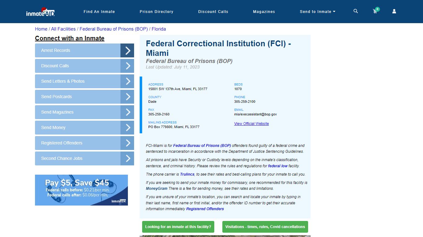 Federal Correctional Institution (FCI) - Miami - Federal Inmate Locator ...